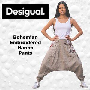 “Beige Butterfly & Bloom Boho Pants – Desigual Size S - 26" waist